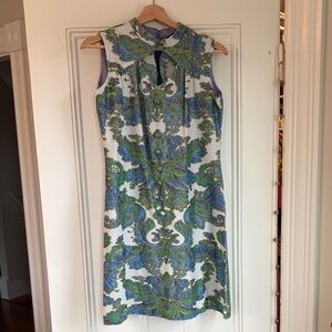 Blue and Green Brocade Metallic Dress